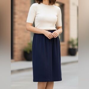 VINTAGE Leslie Fay 12P Dark Navy Blue Pencil Midi Skirt Career Workwear